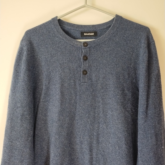 NAADAM 100% Cashmere Blue Henley Sweater L - Picture 2 of 5
